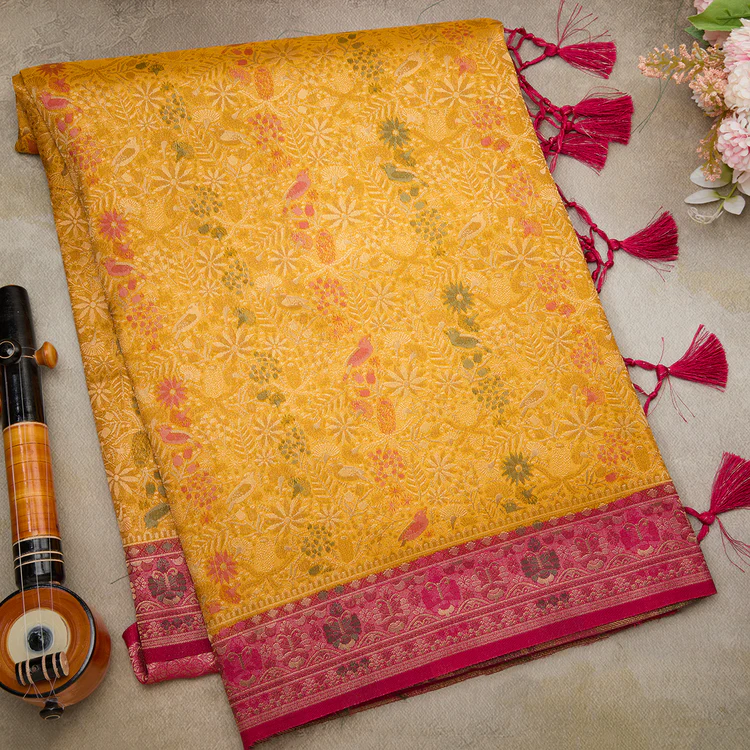 Mustard Semi Banarasi Silk Saree